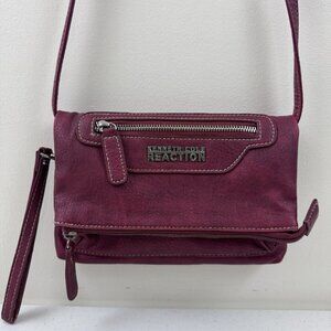 Kenneth Cole Reaction Red Maroon Crossbody Fold Over Wristlet Dual Straps Purse